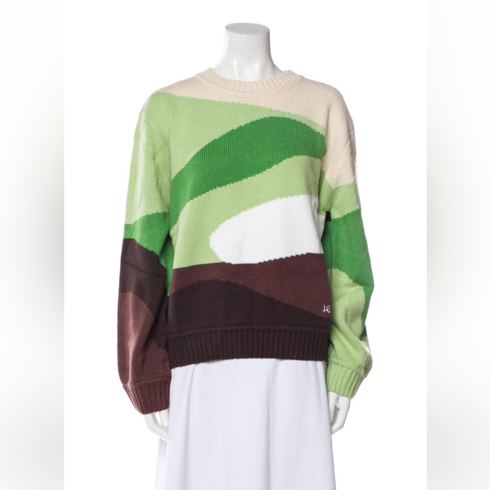 House Of Sunny Printed Abstract Sweater - Green Brown Beige + White - Small